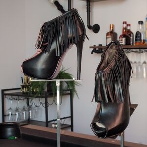 Elegant Black Fringed Peep-Toe Heels